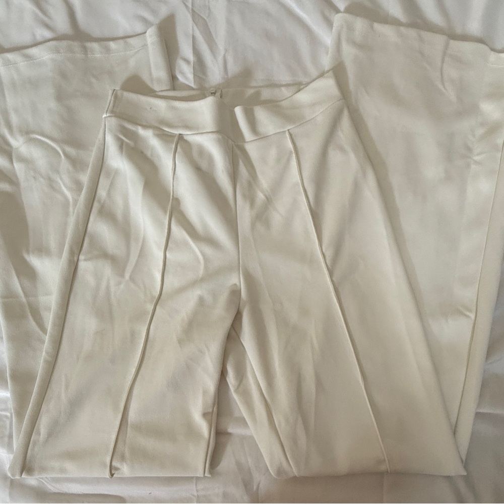 Fashion Nova Cream Wide Leg Tailored Pants